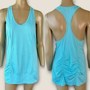 Zella Athletic Racerback Ruched Back Tank Top Gym Activewear Size L Long Blue